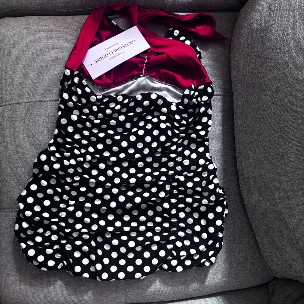 Lolita Girl Retro Pin-Up Bikini – Black White Polka Dot 2-Piece Swimsuit​ - Picture 9 of 9
